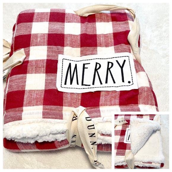 NWT Rae Dunn MERRY Buffalo Check Sherpa Blanket Throw - Picture 1 of 6
